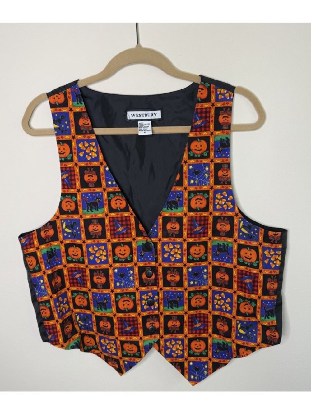 Vintage 90s Halloween Vest Jacket Patchwork Whimsical Novelty